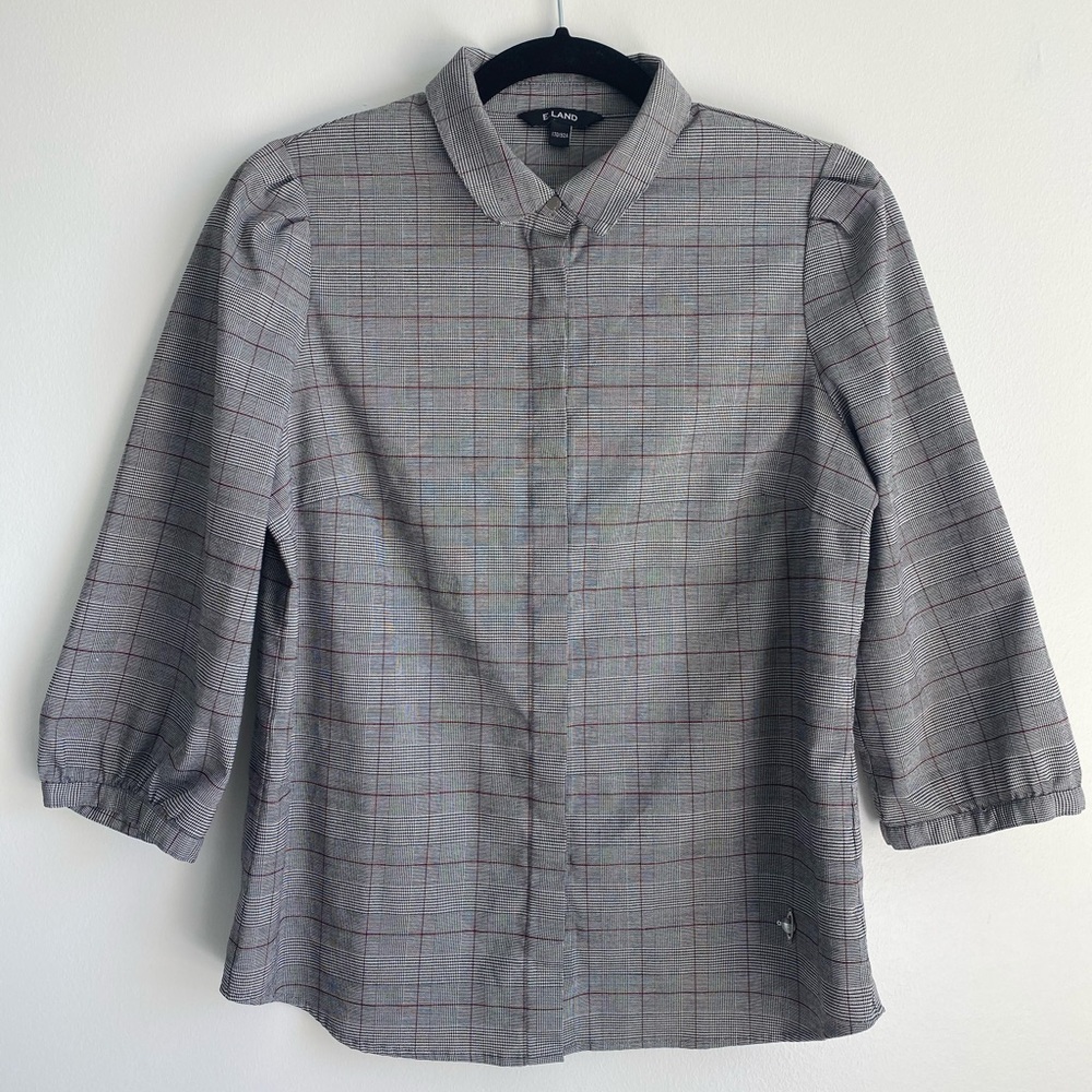 Grey plaid shirt with buttons, medium size